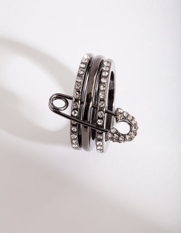 Gunmetal Safety Pin Ring Stack