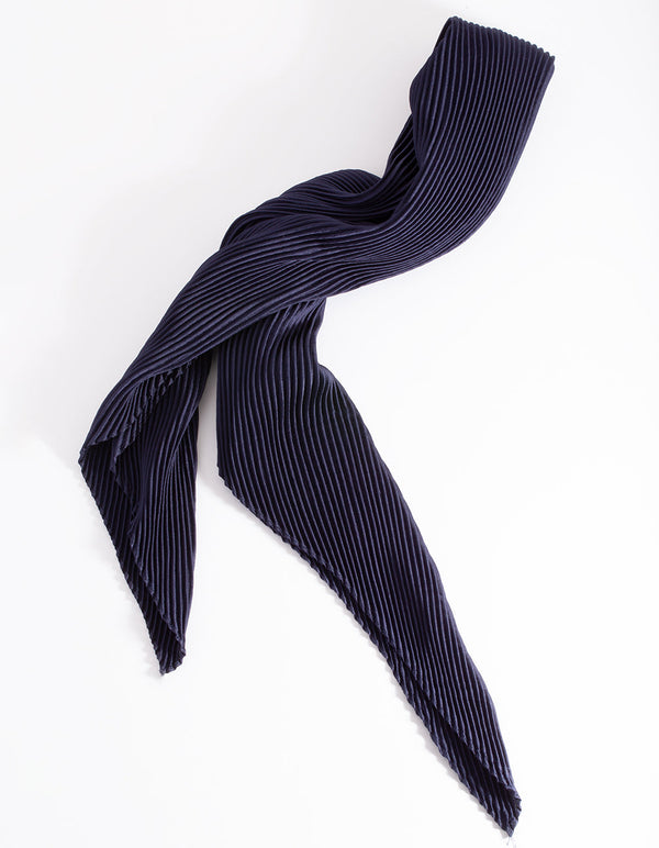 Midnight Navy Short Pleated Bandana Hair Scarf