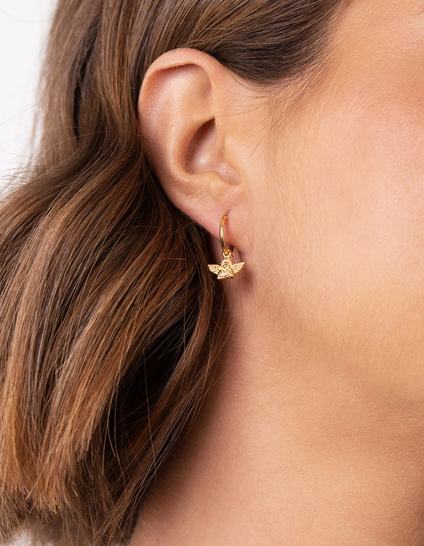 Gold Plated Sterling Silver Cherub Hoop Earrings