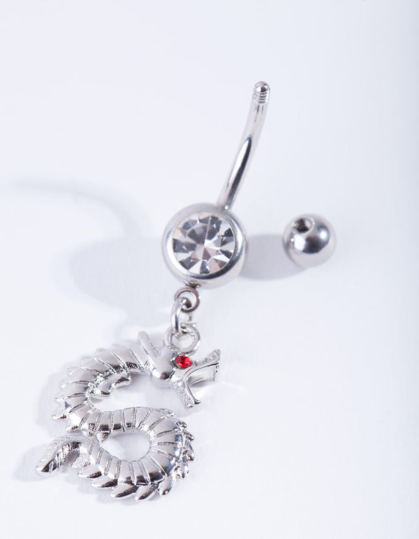Silver Surgical Steel Diamante and Dragon Belly Bar