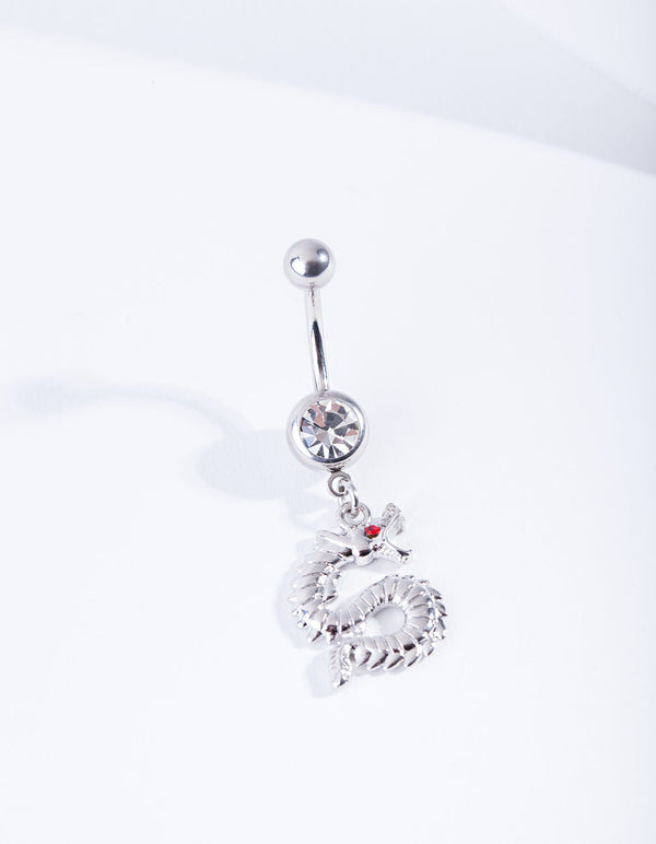 Silver Surgical Steel Diamante and Dragon Belly Bar