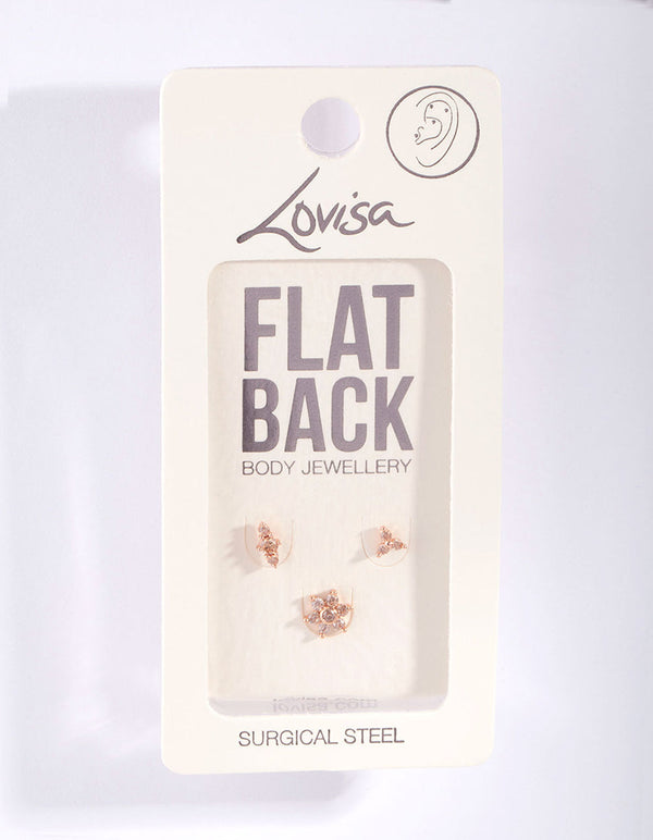 Rose Gold Surgical Steel Flower Flat Back Earring Pack