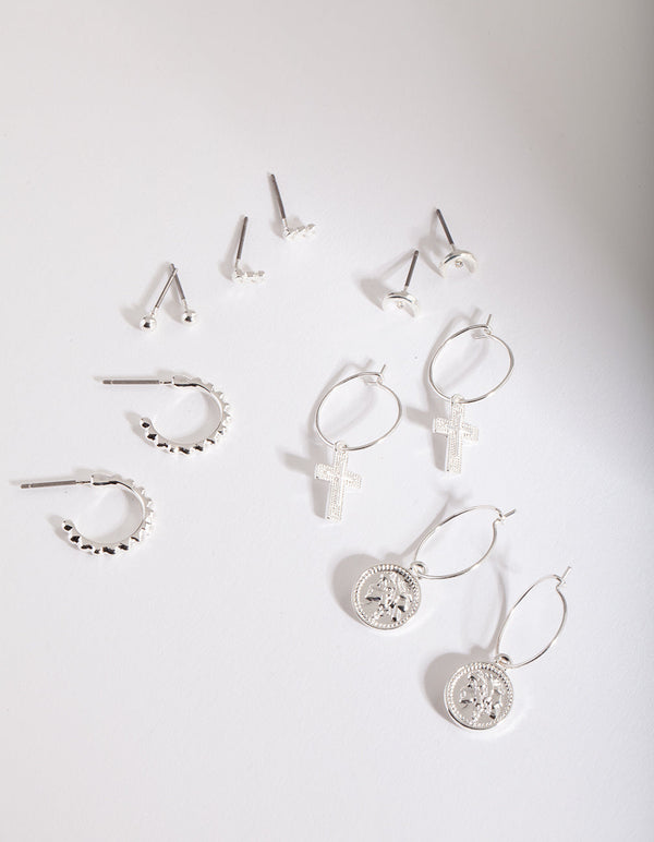 Silver Mixed Medallion Earring 6 Pack