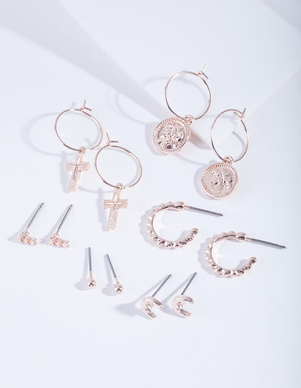 Rose Gold Medallion Mix Earring Pack