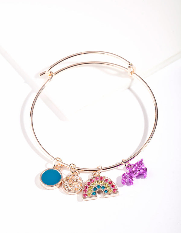 Rose Gold Unicorn Rainbow Charm Bracelet