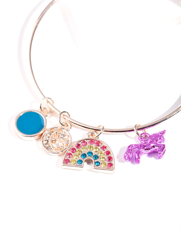 Rose Gold Unicorn Rainbow Charm Bracelet