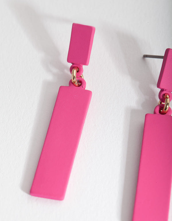 Pink Flat Rectangle Drop Earrings