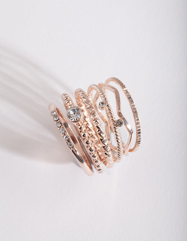 Rose Gold Diamante Band 6 Pack