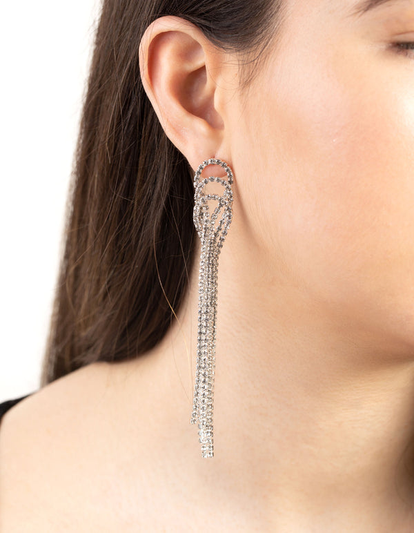 Silver Triple Loop Diamante Earrings