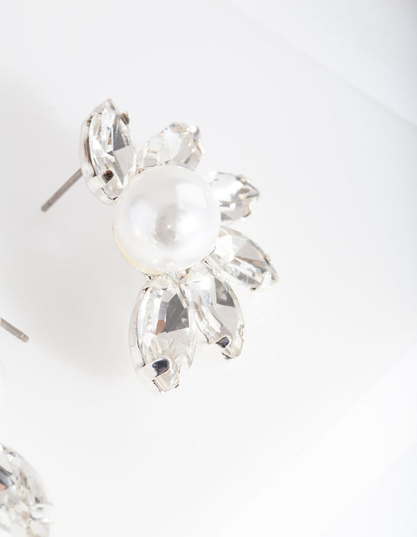 Silver Pearl Statement Stud Earrings