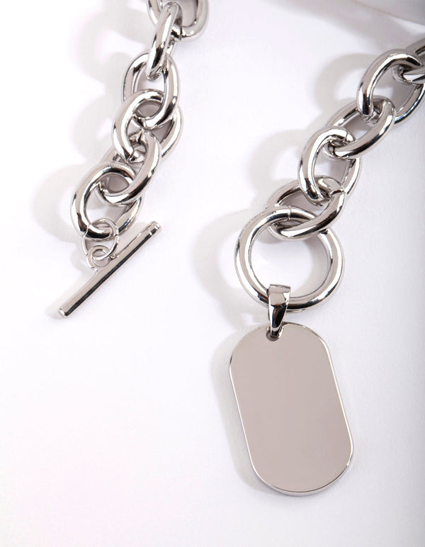 Thick Rhodium Chain Pendant Necklace