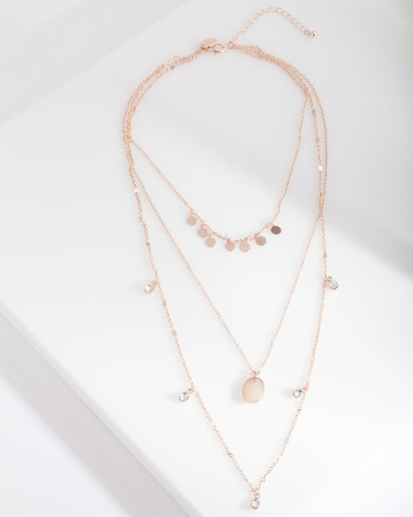 Rose Gold Layered Stone Necklace