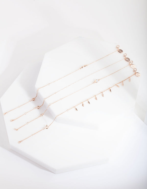 Rose Gold Leaf Infinity Bracelet Anklet Pack