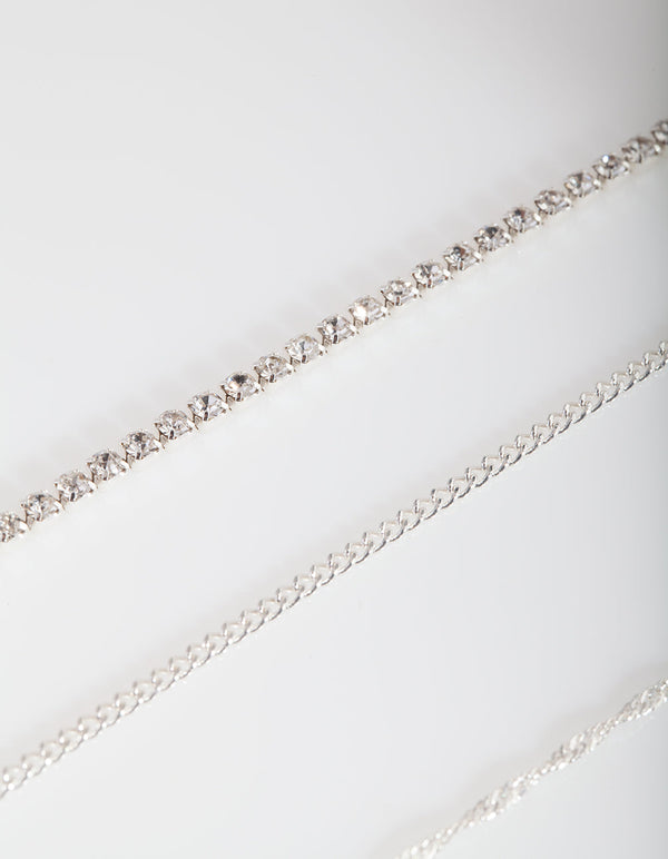 Silver Diamante Twist Anklet Bracelet Pack