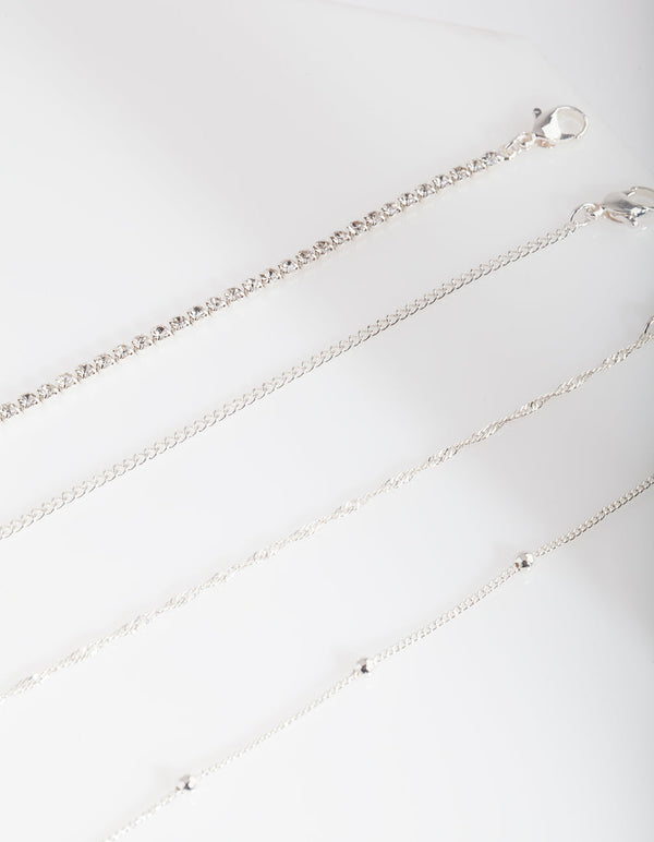 Silver Diamante Twist Anklet Bracelet Pack