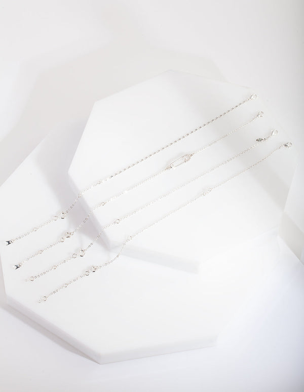 Silver Pin Diamante Anklet Bracelet Pack