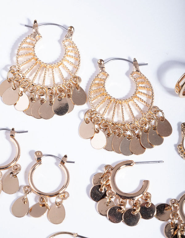 Gold Jingle Hoop Earring 6 Pack