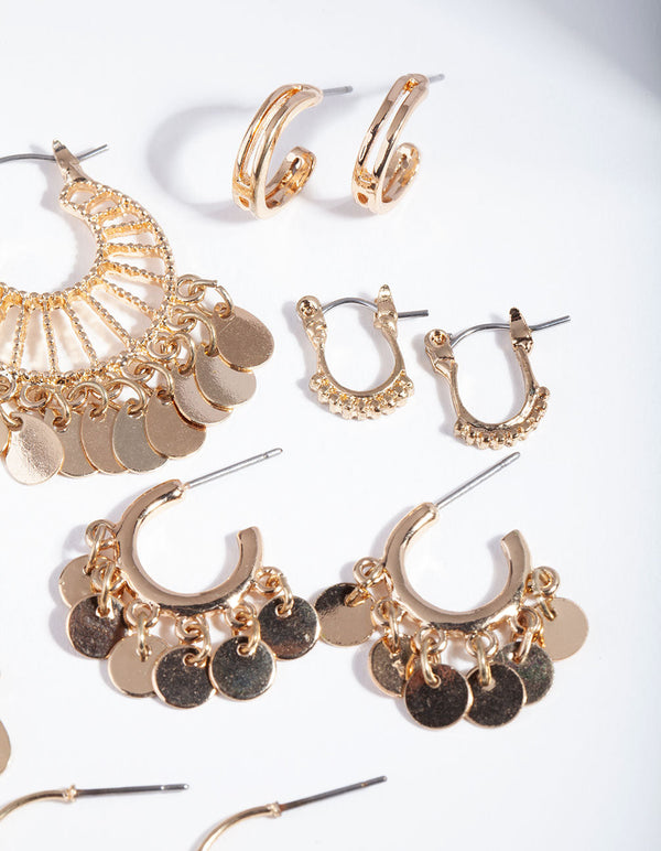 Gold Jingle Hoop Earring 6 Pack