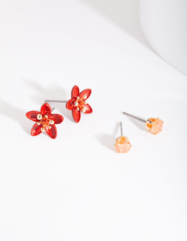Ruby Flower Earring 2 Pack