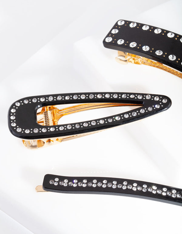 Black Diamante Multi Hair Clip 3-Pack
