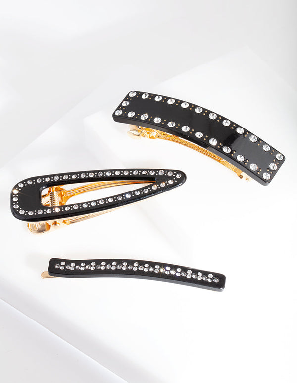 Black Diamante Multi Hair Clip 3-Pack