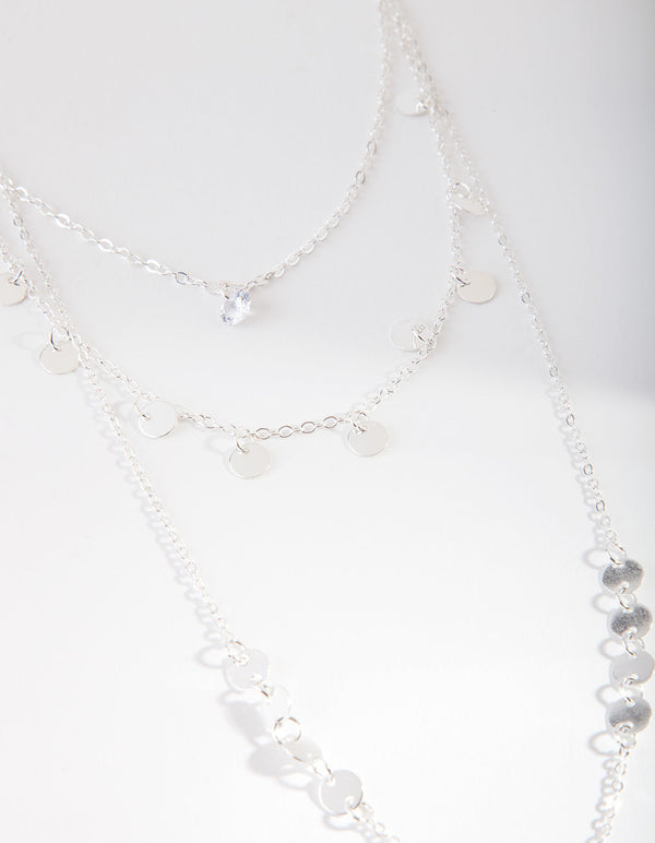 Srebrny naszyjnik choker z wielowarstwową zawieszką w kształcie dysku