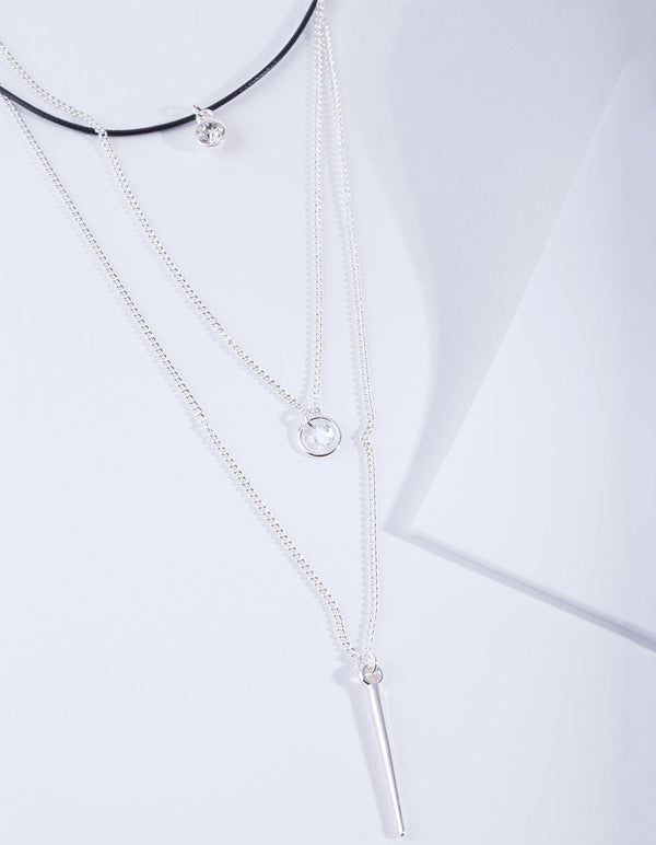 Silver Diamante and Stick Layer Choker