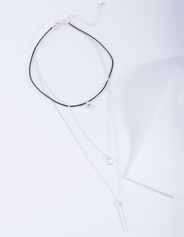 Silver Diamante and Stick Layer Choker