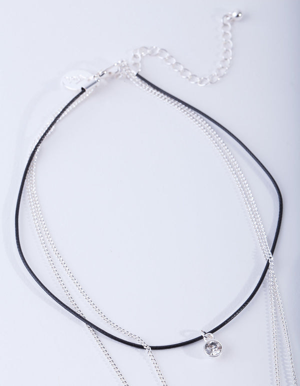 Silver Diamante and Stick Layer Choker
