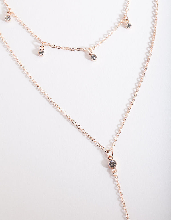 Rose Gold Diamante Layered Necklace