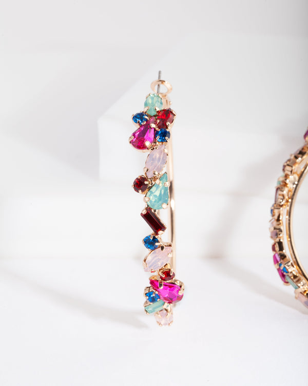 Gold Pastel Gem Hoop Earrings