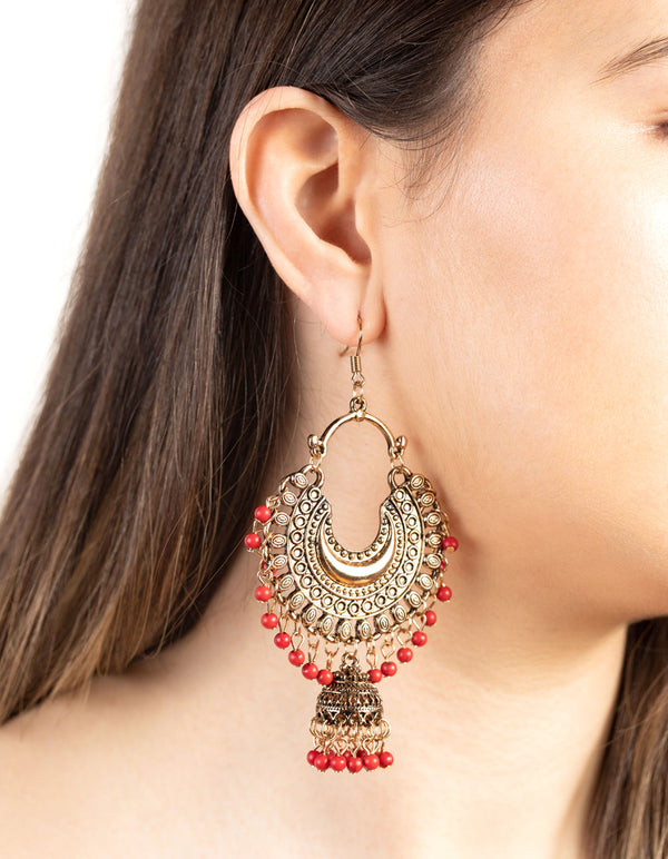 Antique Gold and Bead Tassel Drop Earrings