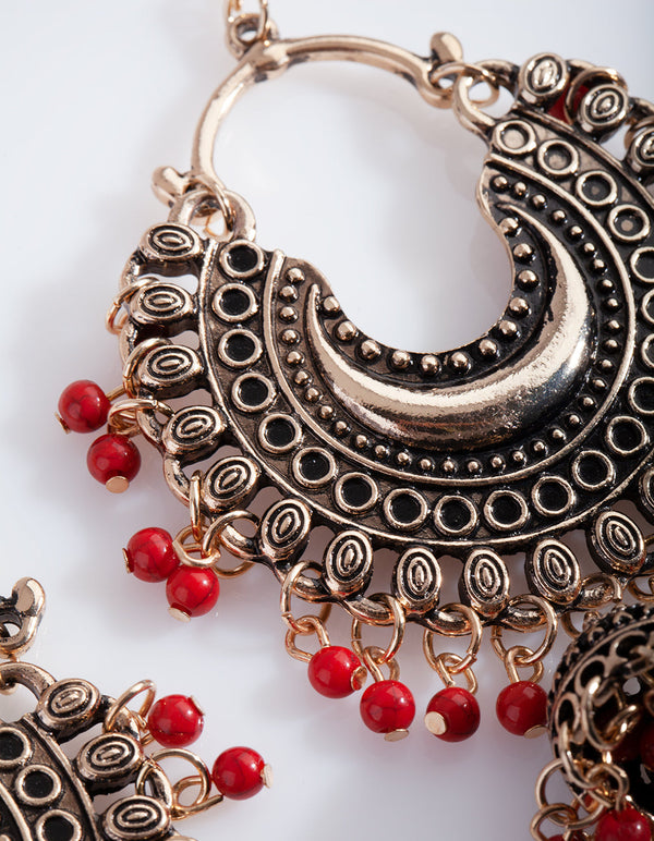 Antique Gold and Bead Tassel Drop Earrings