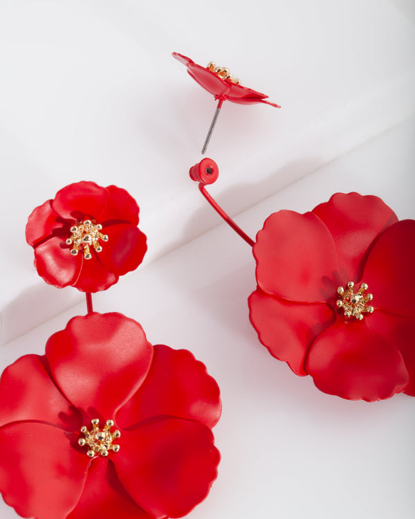 Red Flower Jacket Earrings