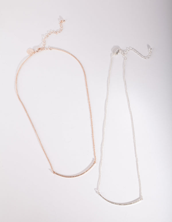 Mixed Metal Diamante Smile Necklace 2 Pack