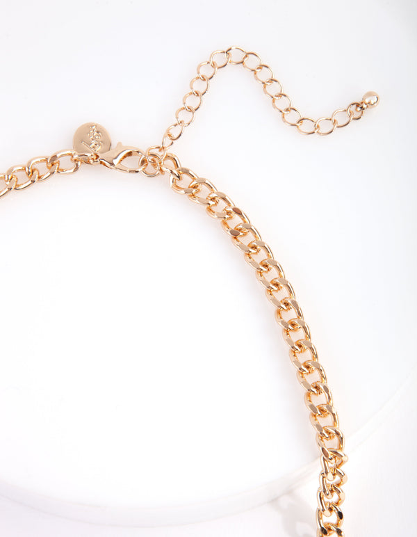 Gold Green Multi Stone V Necklace