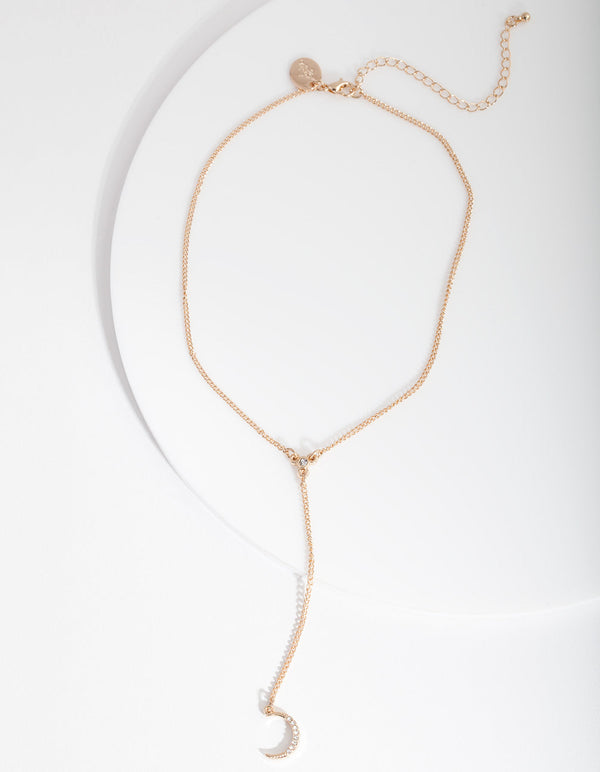 Gold Diamante Moon Chain Necklace