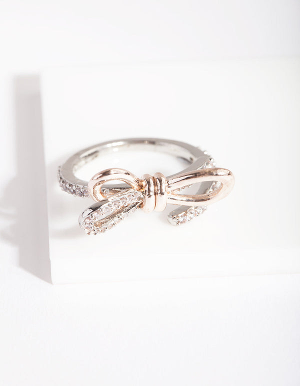 Mixed Metal Cubic Zirconia Open Bow Ring