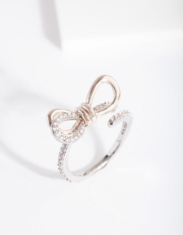 Mixed Metal Cubic Zirconia Open Bow Ring