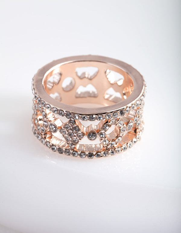 Rose Gold Diamante Patterned Ring