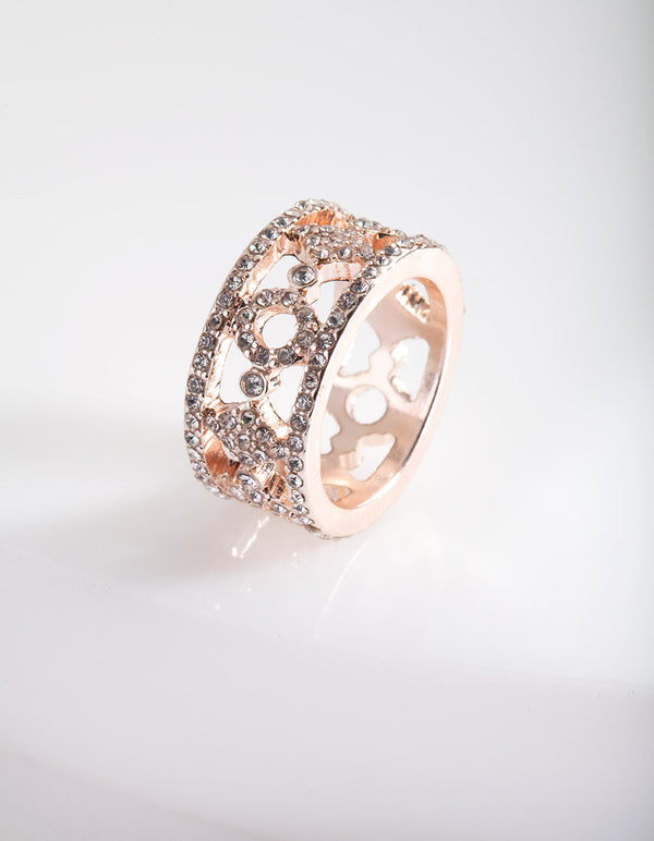 Rose Gold Diamante Patterned Ring