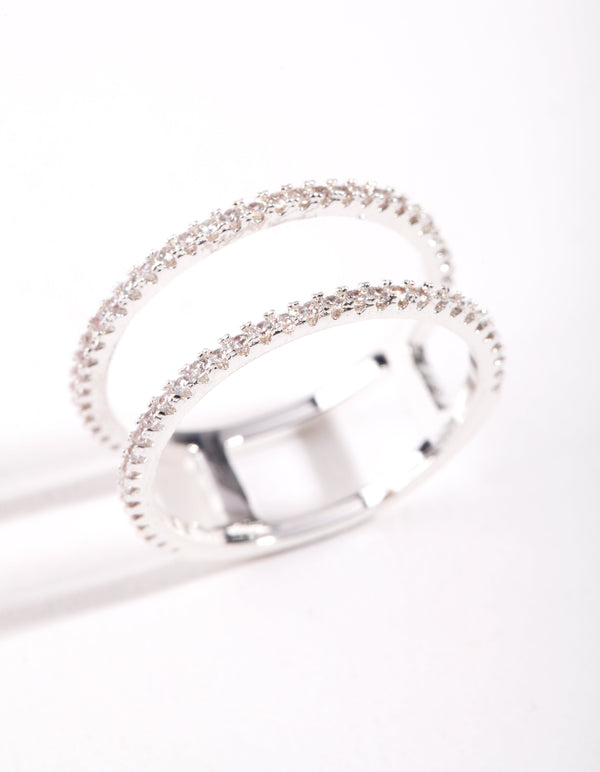 Srebrny pierścionek z podwójną obrączką z cyrkonii sześciennej