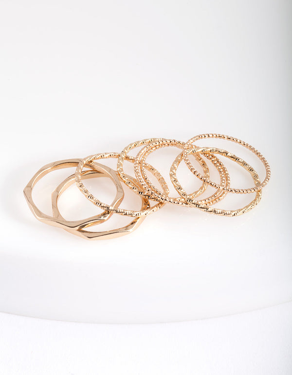 Gold Diamond Cut Ring Stack 8 Pack