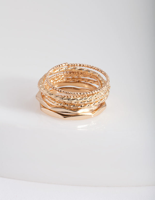 Gold Diamond Cut Ring Stack 8 Pack