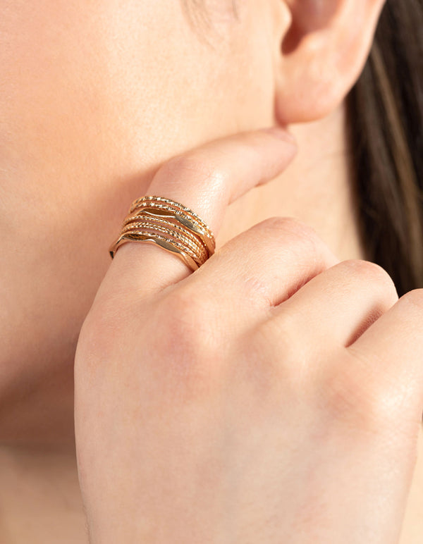 Gold Diamond Cut Ring Stack 8 Pack