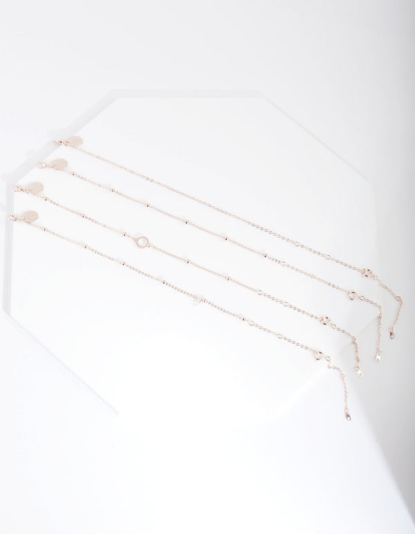 Rose Gold Cubic Zirconia Circle Bracelet and Anklet 4 Pack