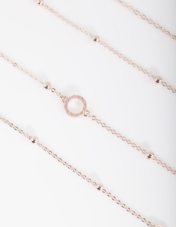 Rose Gold Cubic Zirconia Circle Bracelet and Anklet 4 Pack