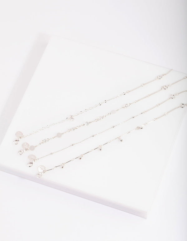 Silver Cubic Zirconia Drop Anklet Bracelet Pack