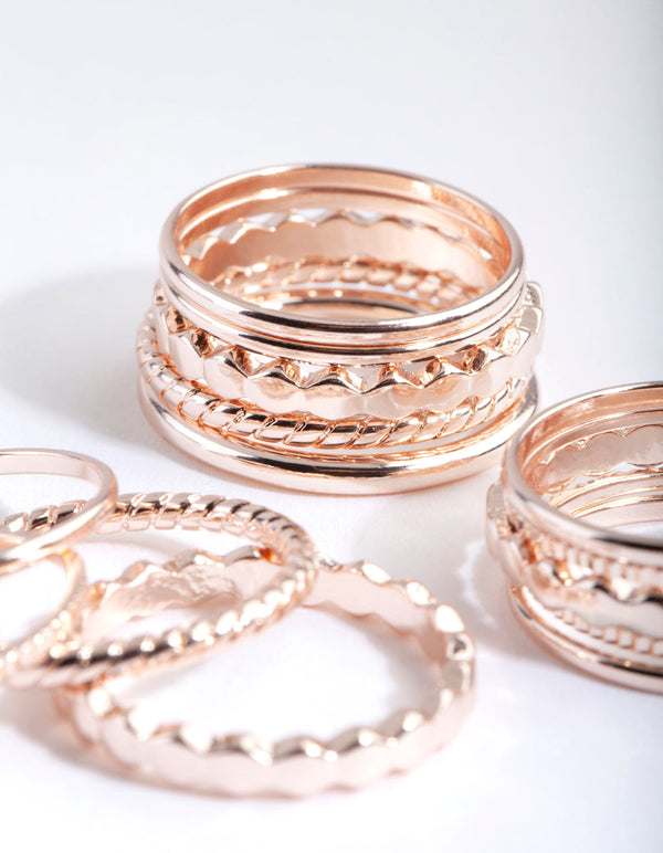 Rose Gold Textured Band Ring Pack