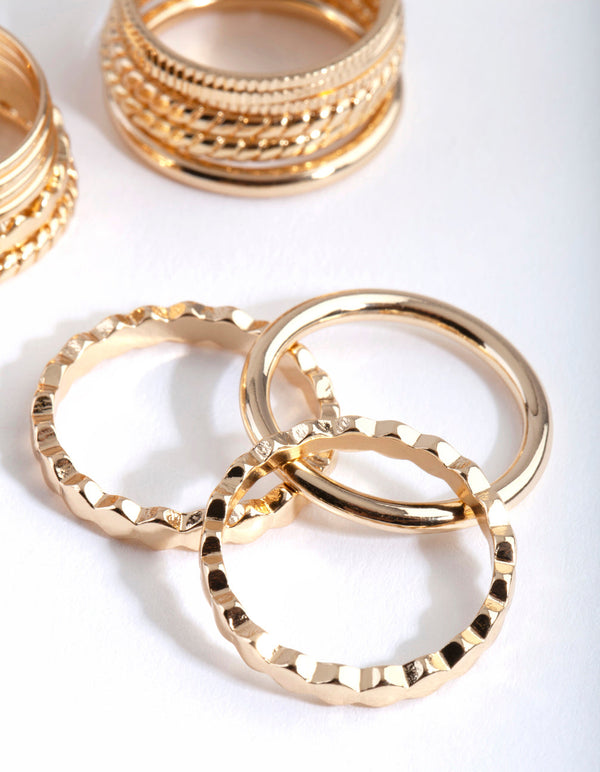 Gold Textured Band Ring Pack